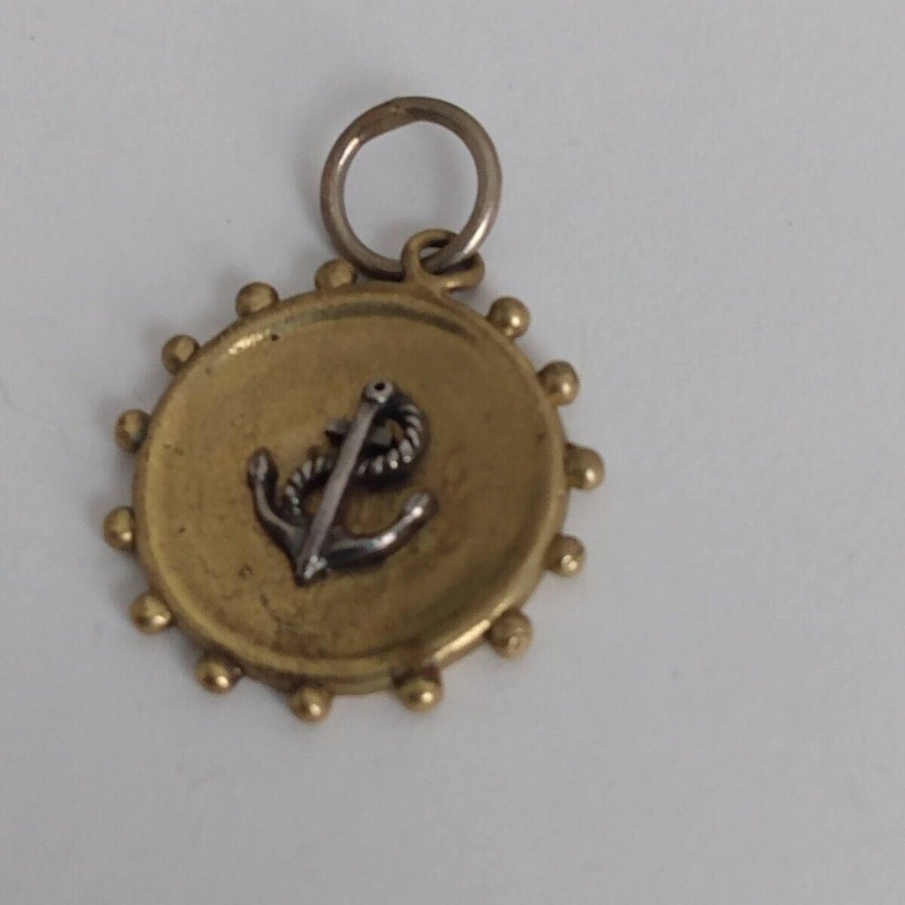 Gold Tone Nautical Maritime Shipwheel Anchor Waxing Poetic Charm Pendant